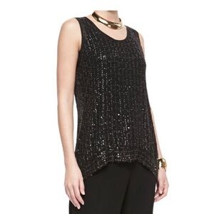 Eileen Fisher Sheer Raindrop Sequin Tank Top 100% Silk Size XXS